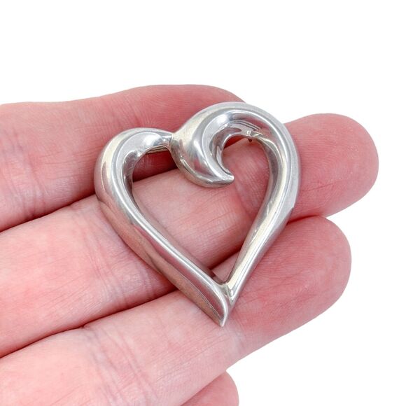 Vintage Thailand SU Sterling Silver 925 Open Heart Pendant - Picture 1 of 7